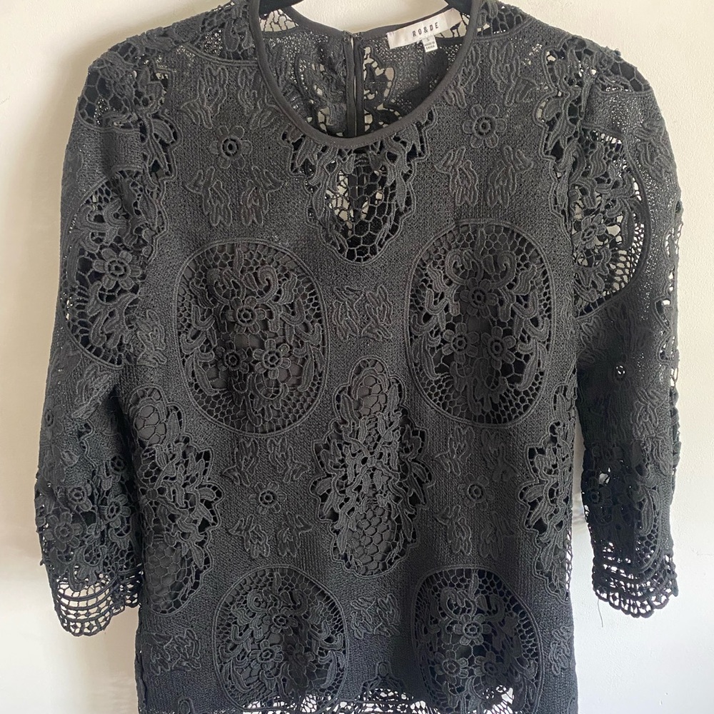 Ro & De Black Lace Blouse Goth‎ Corporate Goth Alternative Witchy